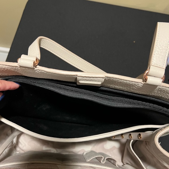 Dagne Dover Cream Pebbled Leather Laptop Tote with Rose Gold Accent - Picture 2 of 8